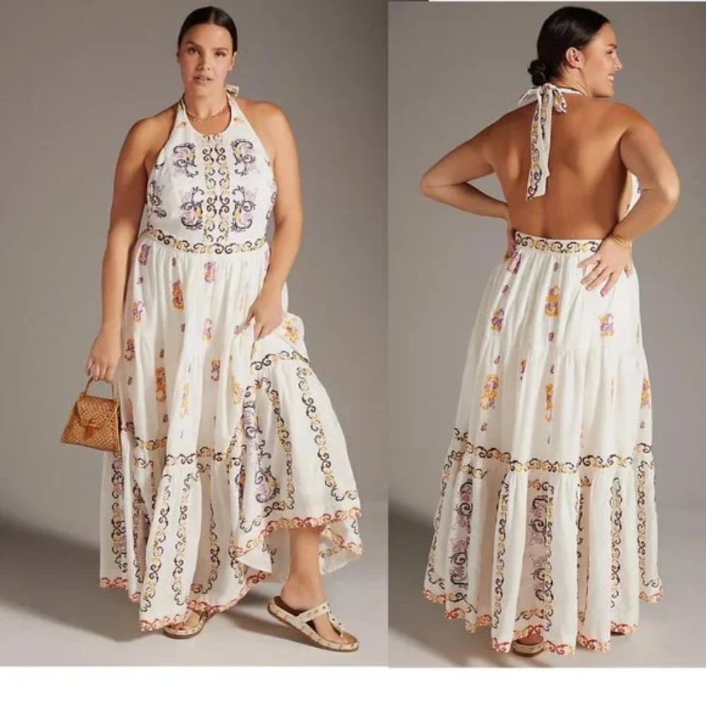 Anthropologie Medallion Halter Maxi Dress